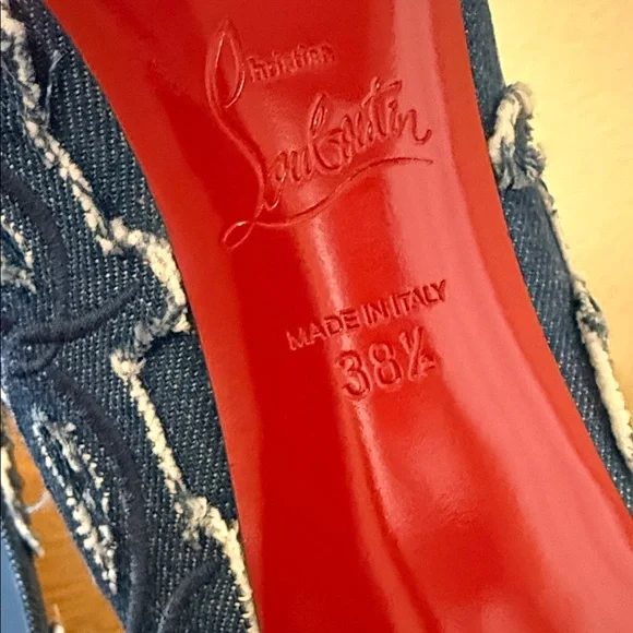 Christian Louboutin Blue Embroidered Denim Heels - Picture 5 of 5